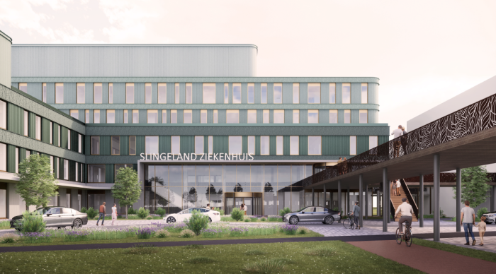Gevelaanzicht van de nieuwbouw van het Slingeland Ziekenhuis. © Wiegerinck Architecten/Vakwerk Architecten